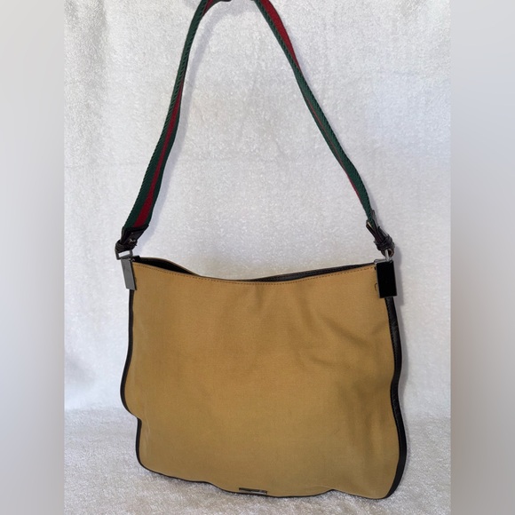Gucci Handbags - Gucci Vintage khaki brown canvas and leather trim web detail hobo.